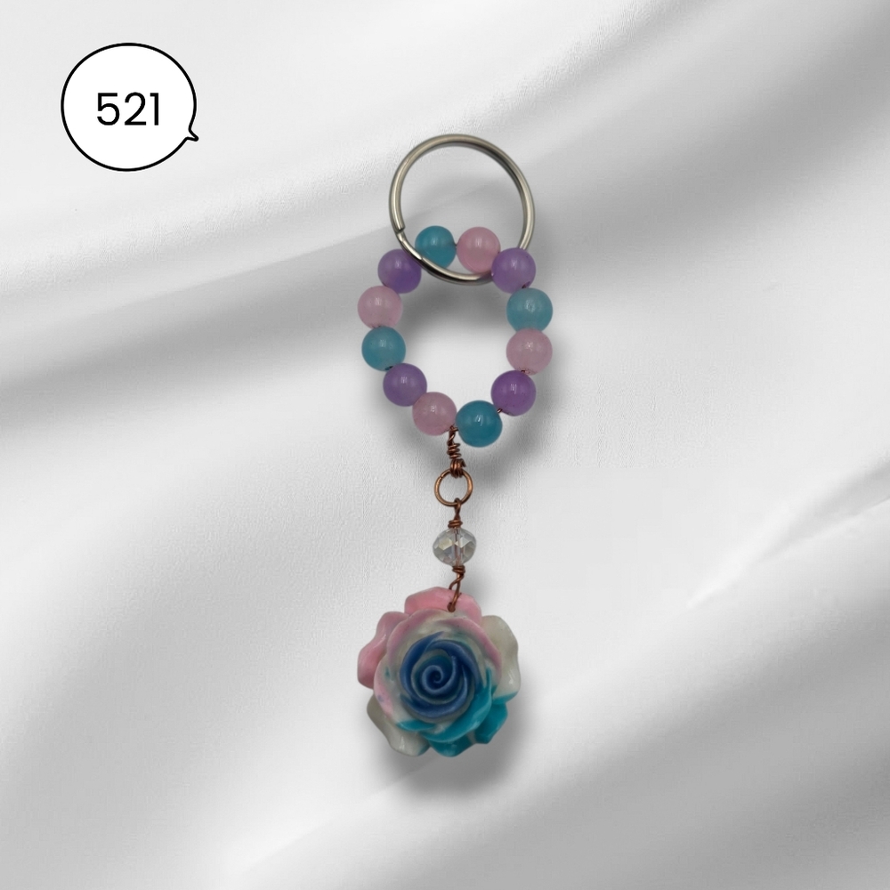 Pastel Beaded Rose Keychain – Handmade Pink, Blue & Purple Charm